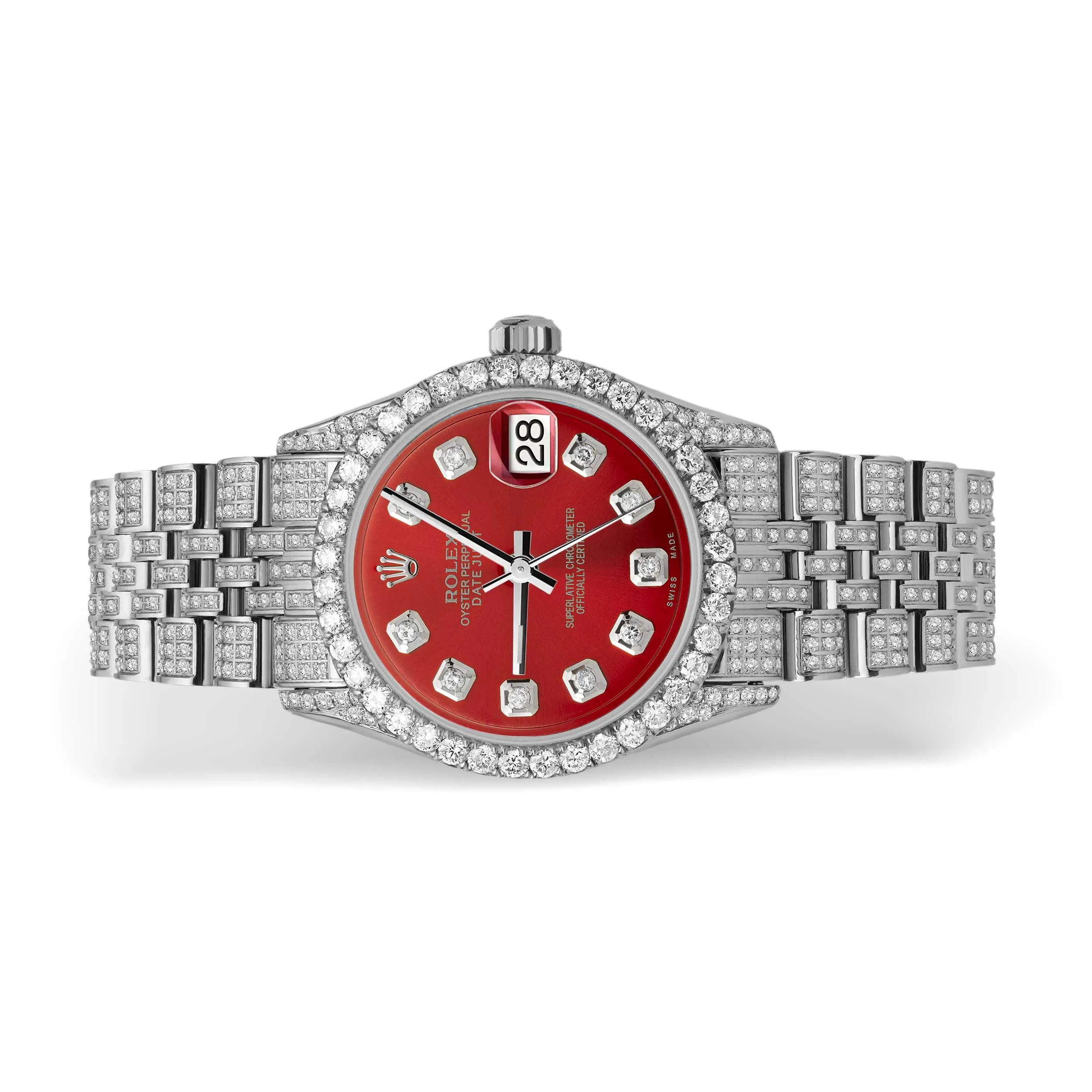 Women's Rolex Datejust Diamond Bezel Watch 31mm Red Dial | 8.55ct
