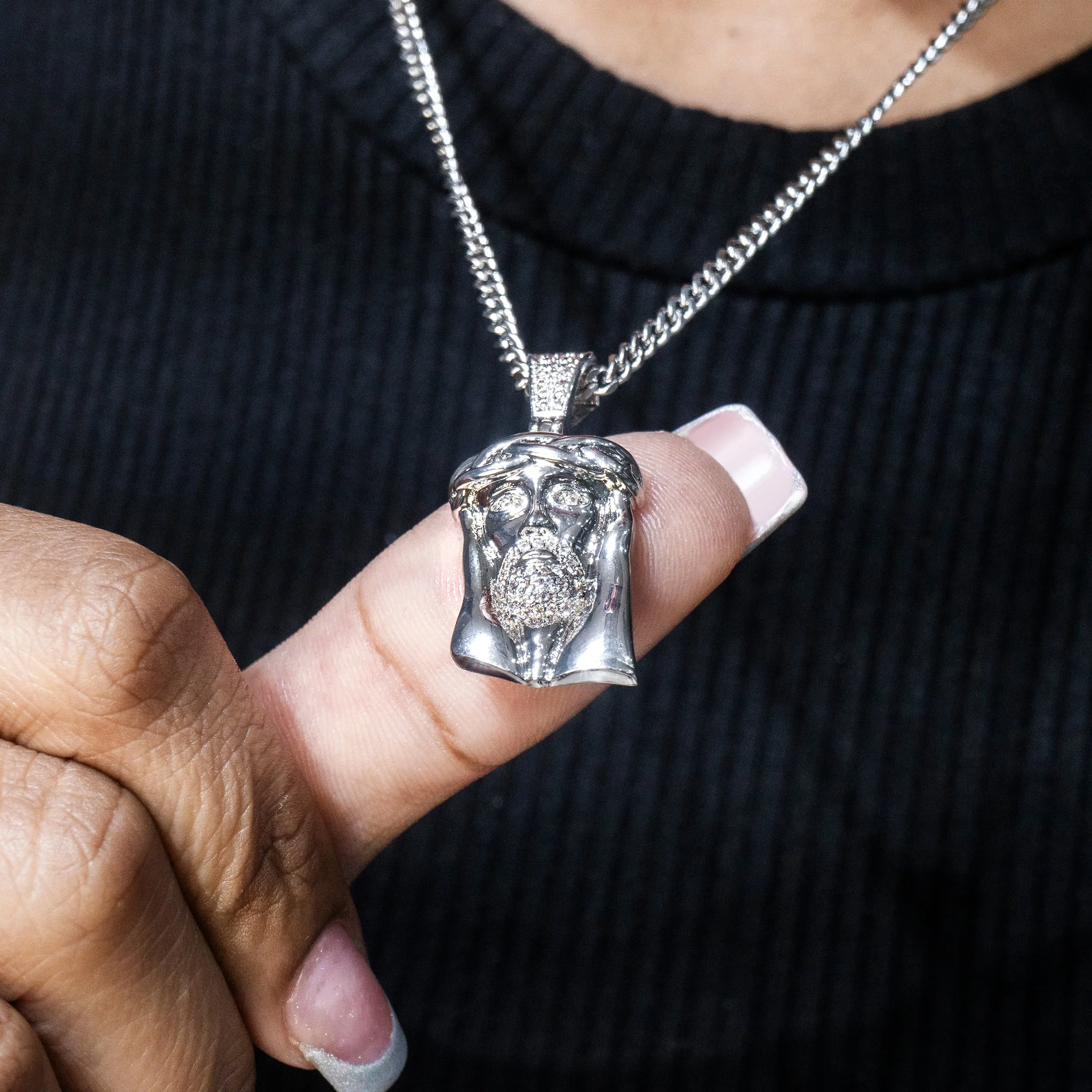 Women's White Gold Jesus Head Necklace | Appx. 20.1 Grams