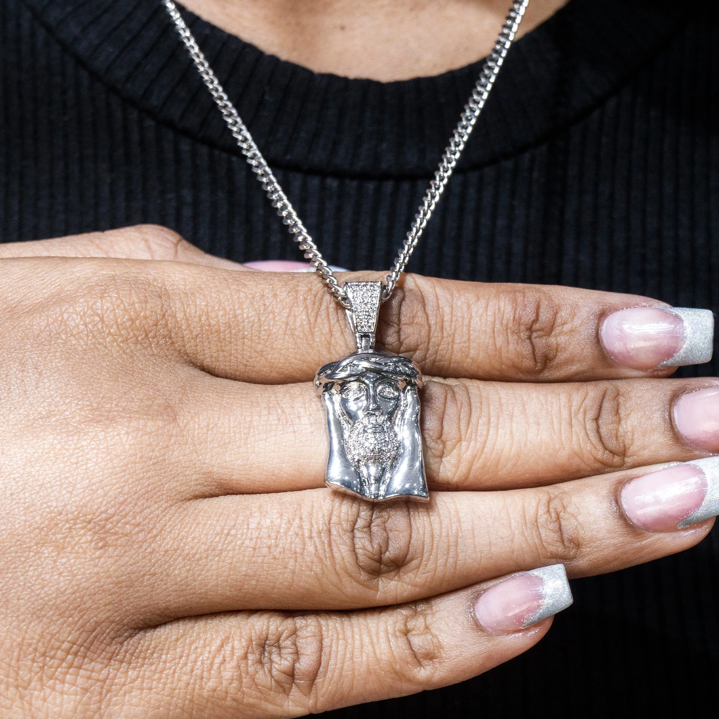 Women's White Gold Jesus Head Necklace | Appx. 20.1 Grams