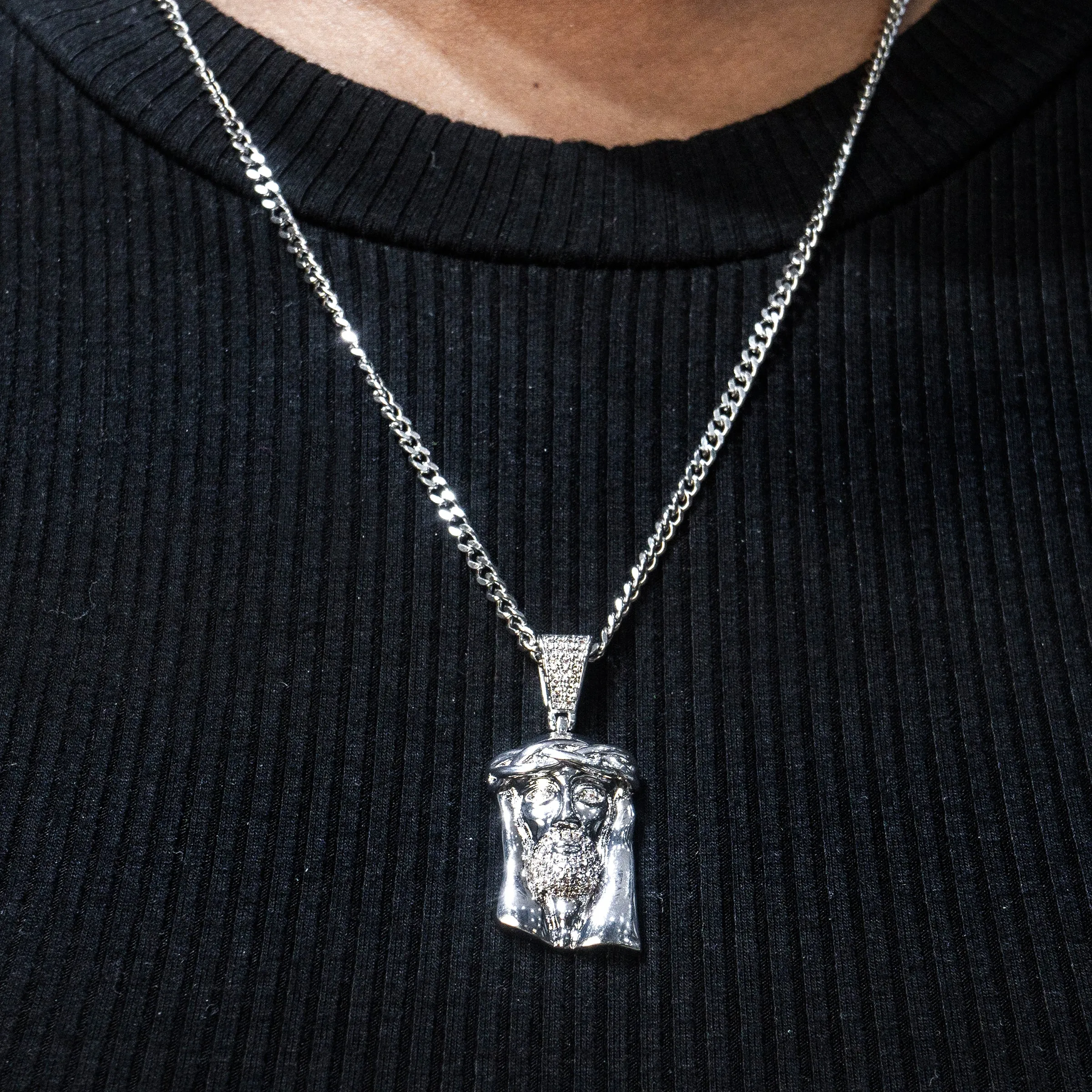 Women's White Gold Jesus Head Necklace | Appx. 20.1 Grams