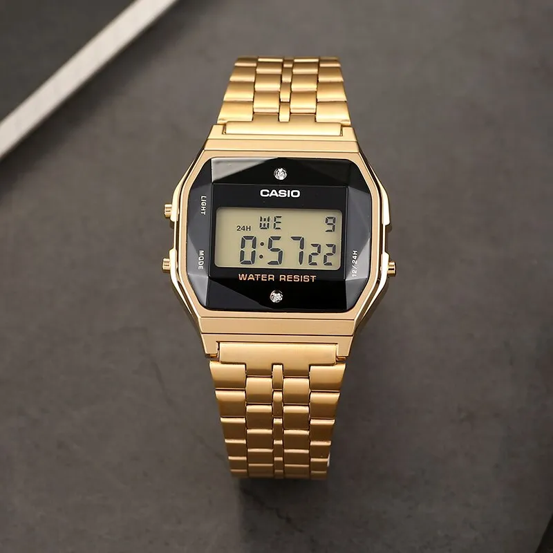WW1395 Casio Vintage Diamond Digital Golden Chain Watch A159WGED-1DF