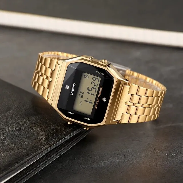 WW1395 Casio Vintage Diamond Digital Golden Chain Watch A159WGED-1DF