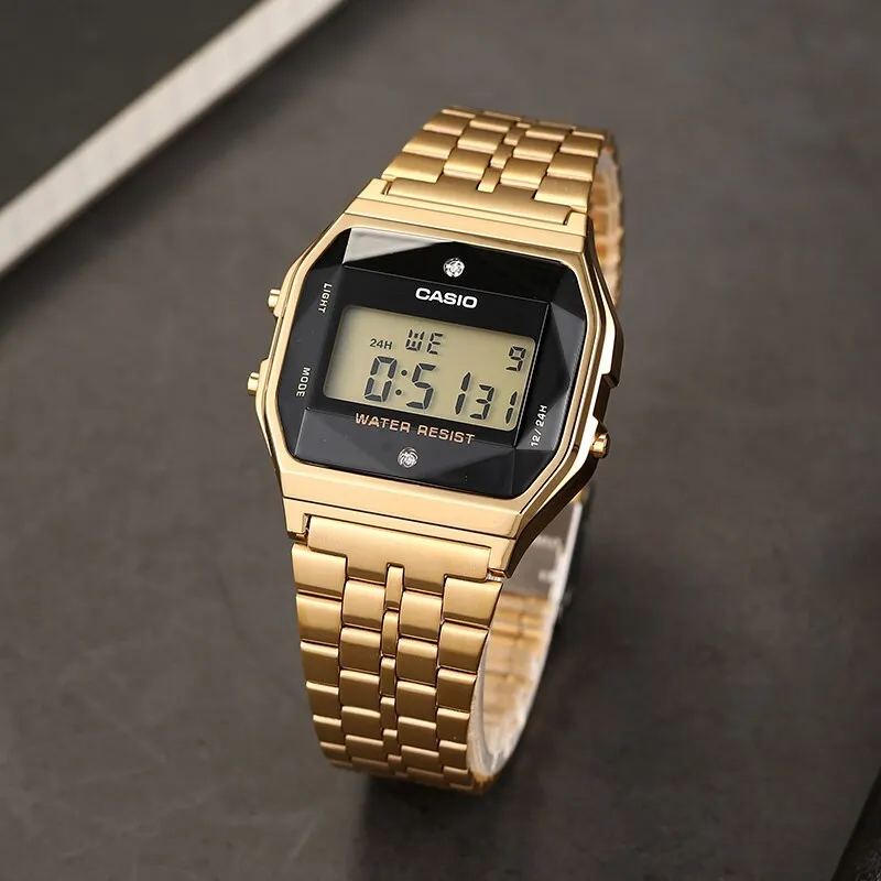 WW1395 Casio Vintage Diamond Digital Golden Chain Watch A159WGED-1DF